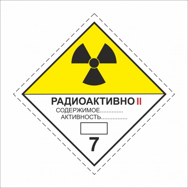 Знак "Класс 7. Категория II Радиоактивные вещества"